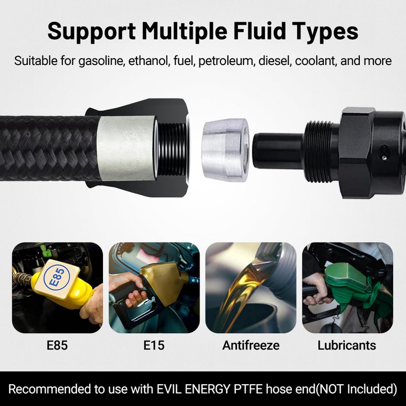 EVIL ENERGY 10AN PTFE Fuel Hose Line, AN10 Fuel Line E85 Nylon Braided 10FT Black - Image 5
